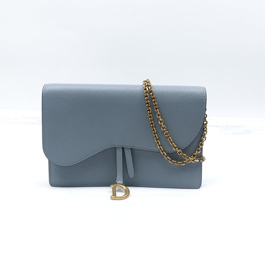Pre-owned Dior Saddle WOC Blue Calfskin Shoulder Bag