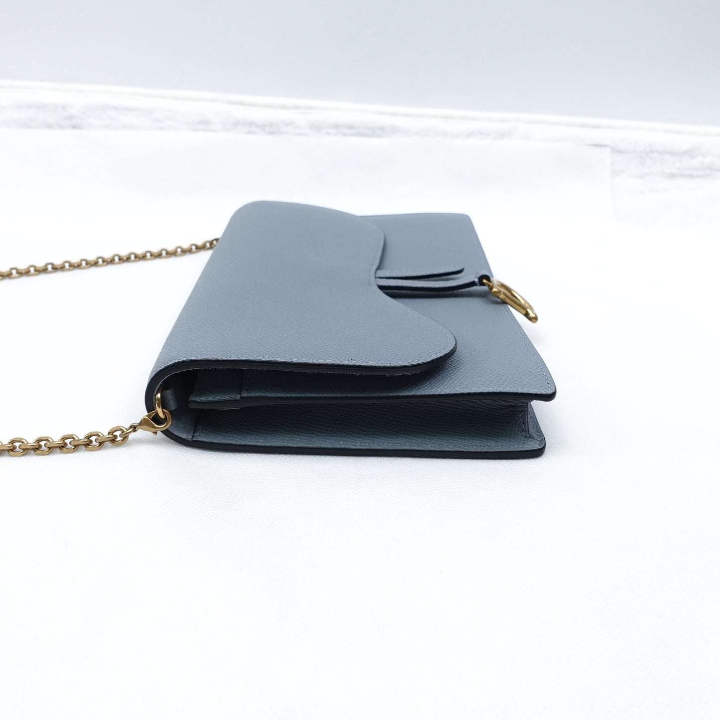 Pre-owned Dior Saddle WOC Blue Calfskin Shoulder Bag