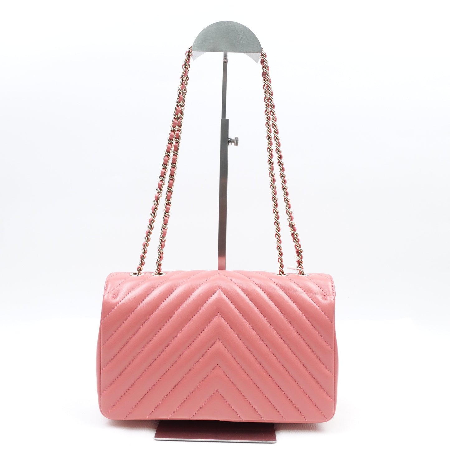 Pre-owned Chanel Chevron V-Stitch Small Pink Calfskin Shoulder Bag