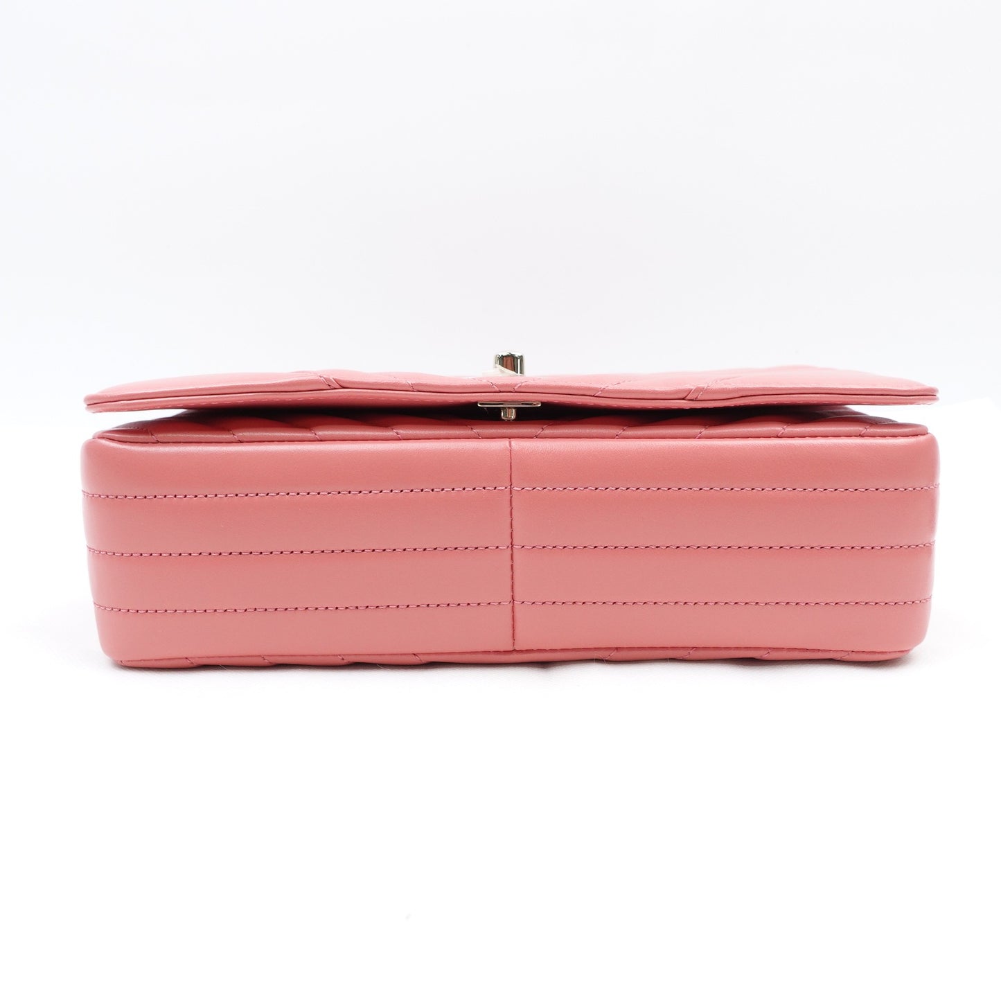 Pre-owned Chanel Chevron V-Stitch Small Pink Calfskin Shoulder Bag