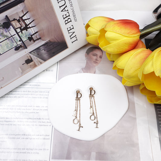 Pre-Owned Dior Crystal Gold Chain Dangle Earrings