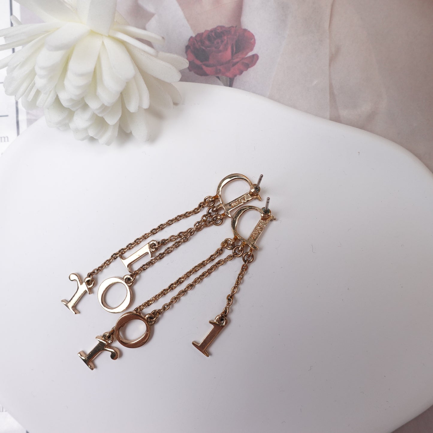 Pre-Owned Dior Crystal Gold Chain Dangle Earrings