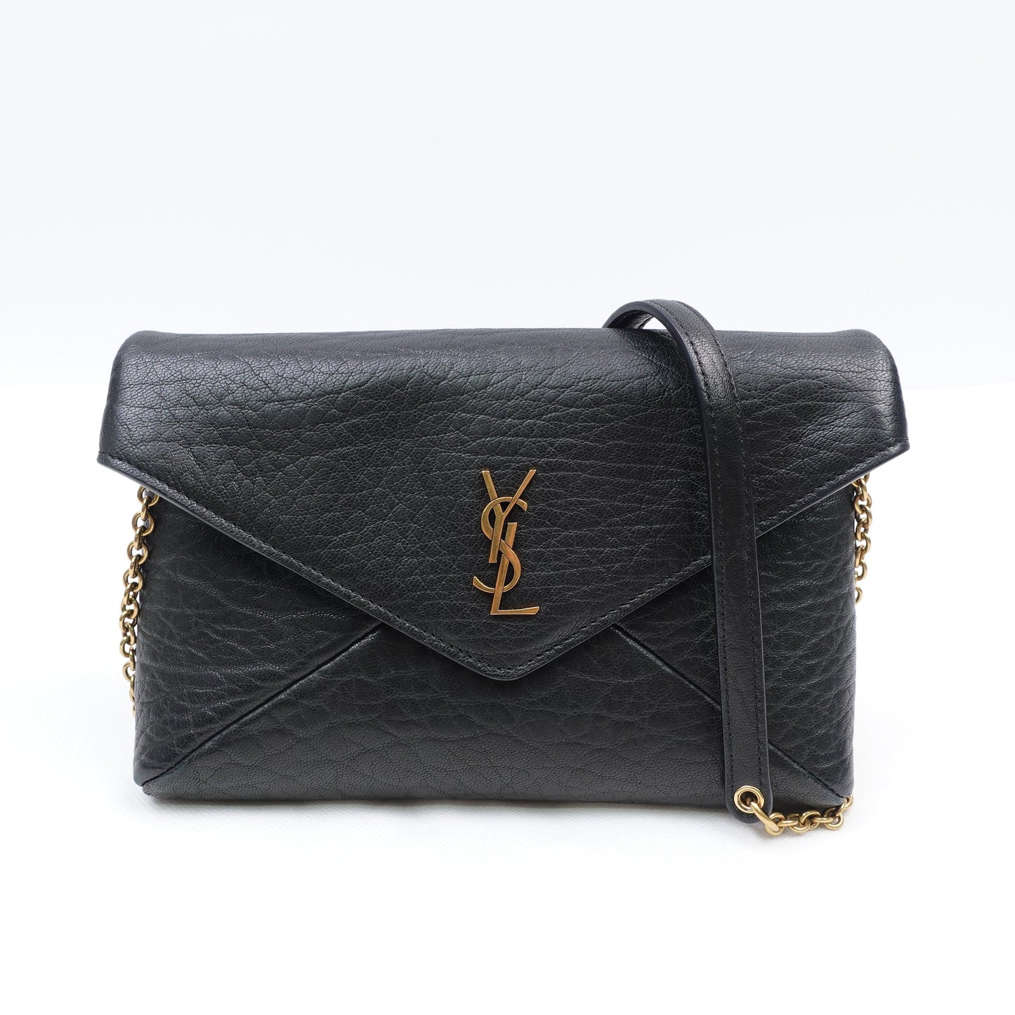 Pre-owned Saint Laurent Le Cassandre WOC Black Lambskin Shoulder Bag