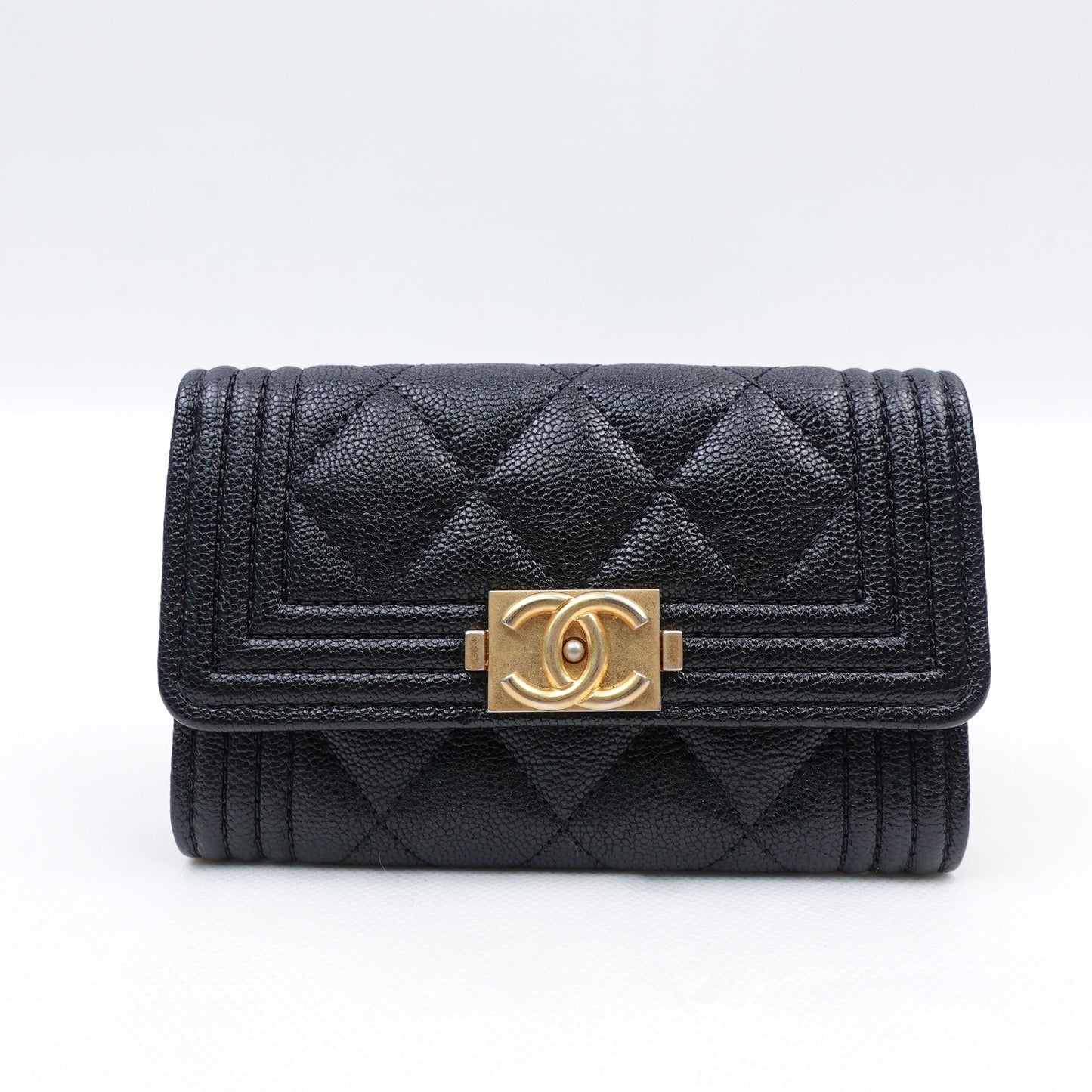 Pre-owned Chanel Leboy Black Calfskin Short Wallet