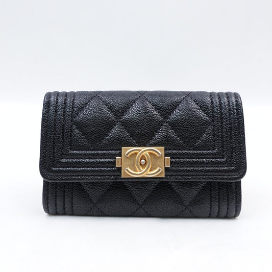 Pre-owned Chanel Leboy Black Calfskin Short Wallet