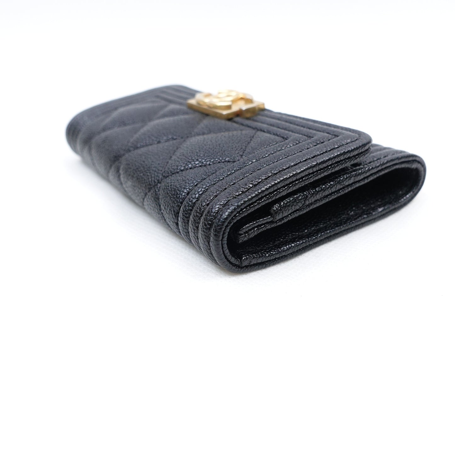 Pre-owned Chanel Leboy Black Calfskin Short Wallet
