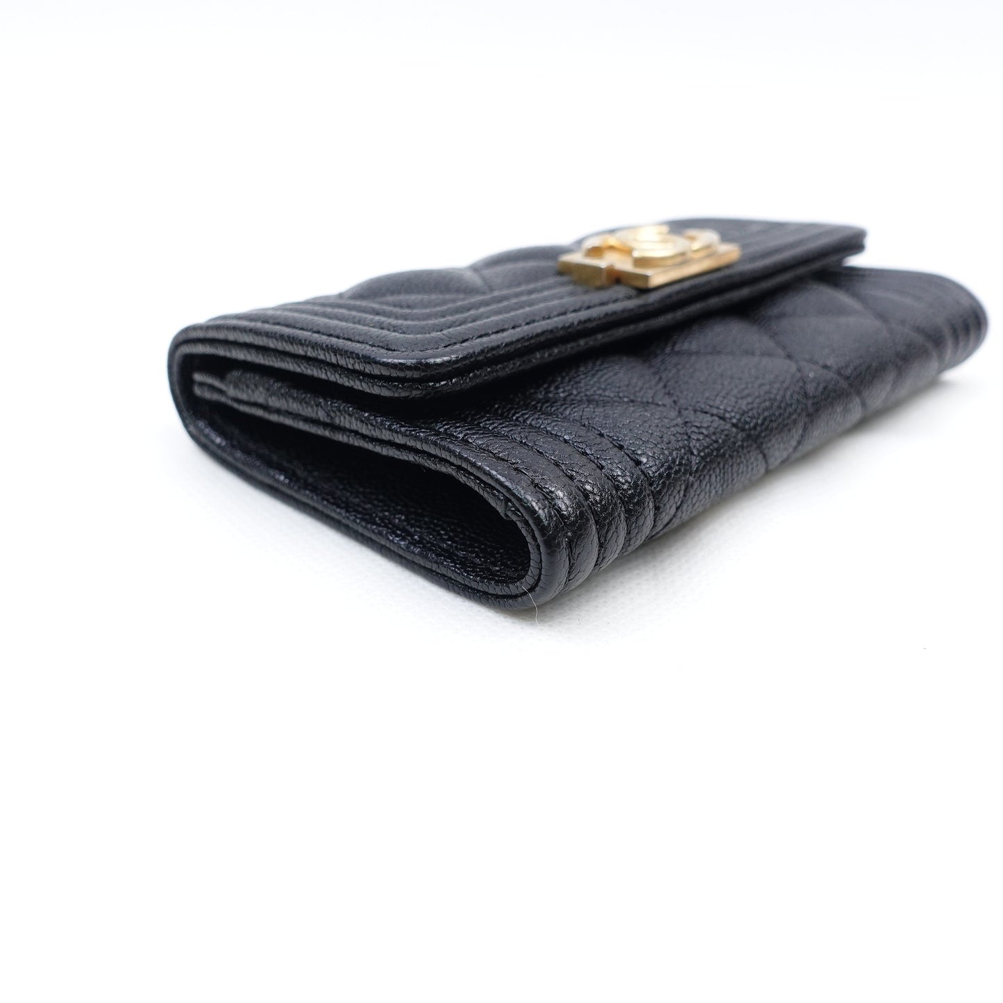 Pre-owned Chanel Leboy Black Calfskin Short Wallet