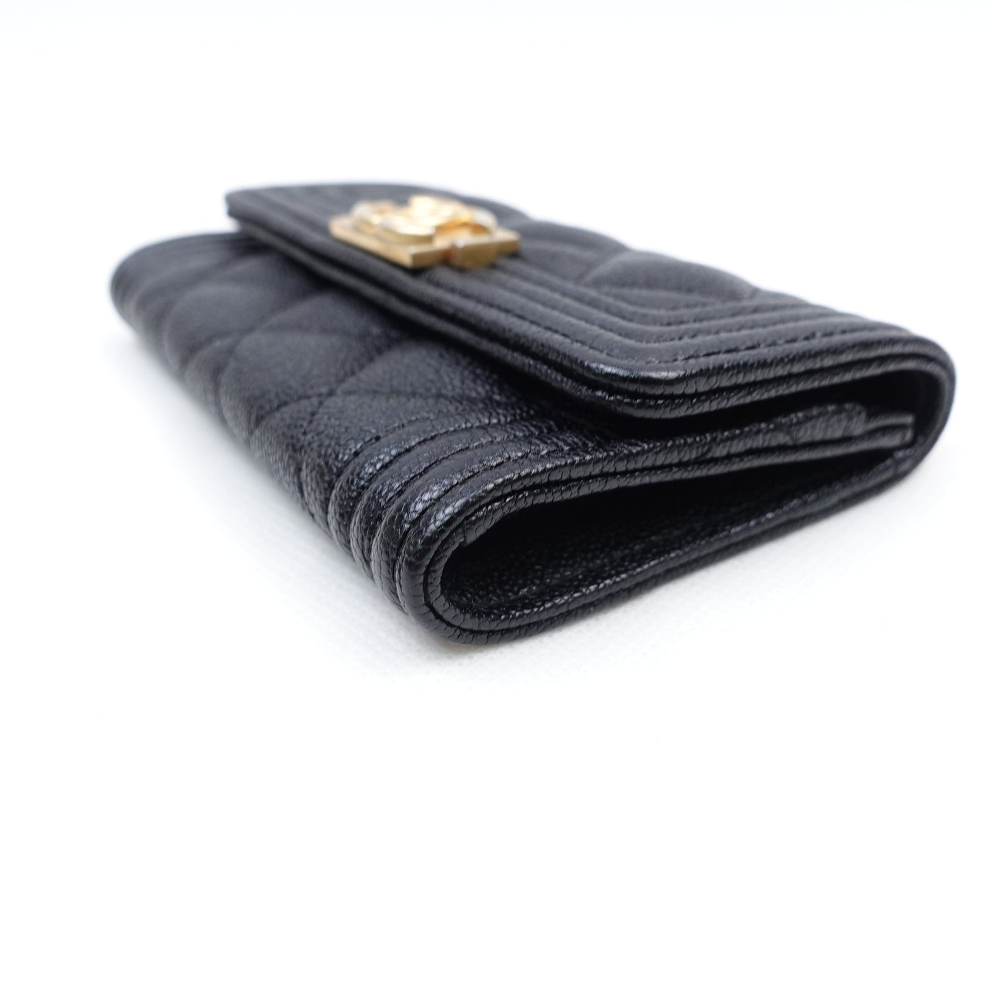 Pre-owned Chanel Leboy Black Calfskin Short Wallet