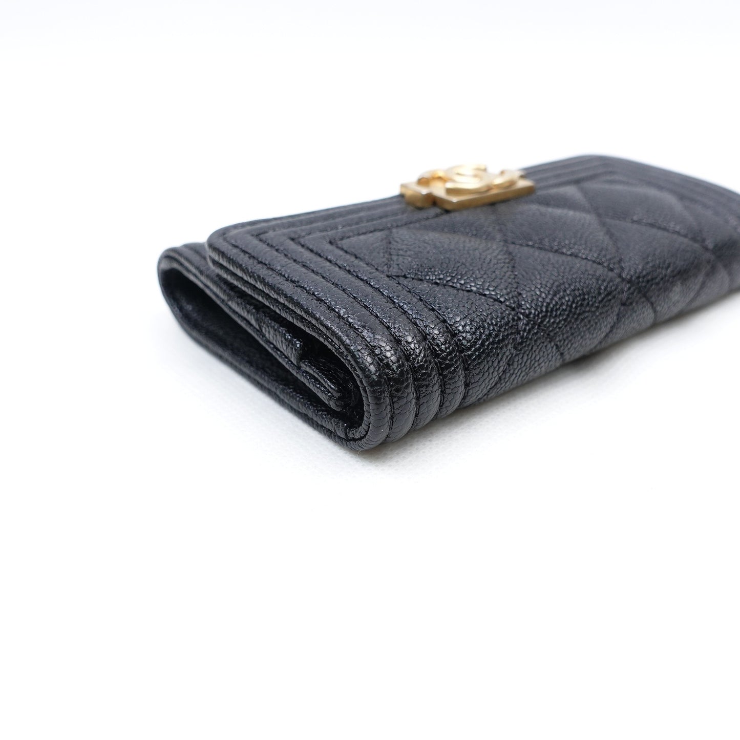 Pre-owned Chanel Leboy Black Calfskin Short Wallet