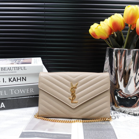 Pre-owned Saint Laurent Envelope Milktea Calfskin Shoulder Bag