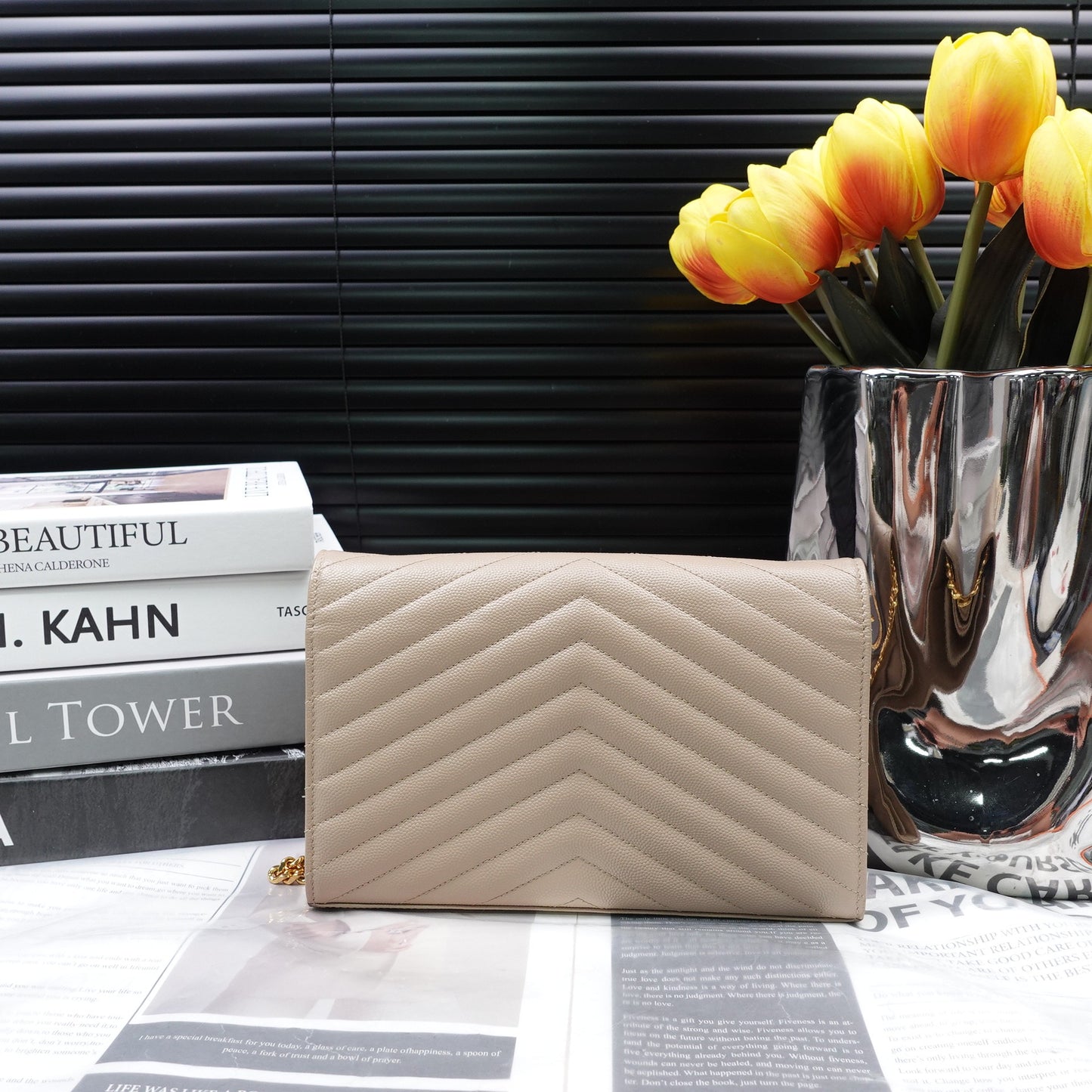 Pre-owned Saint Laurent Envelope Milktea Calfskin Shoulder Bag