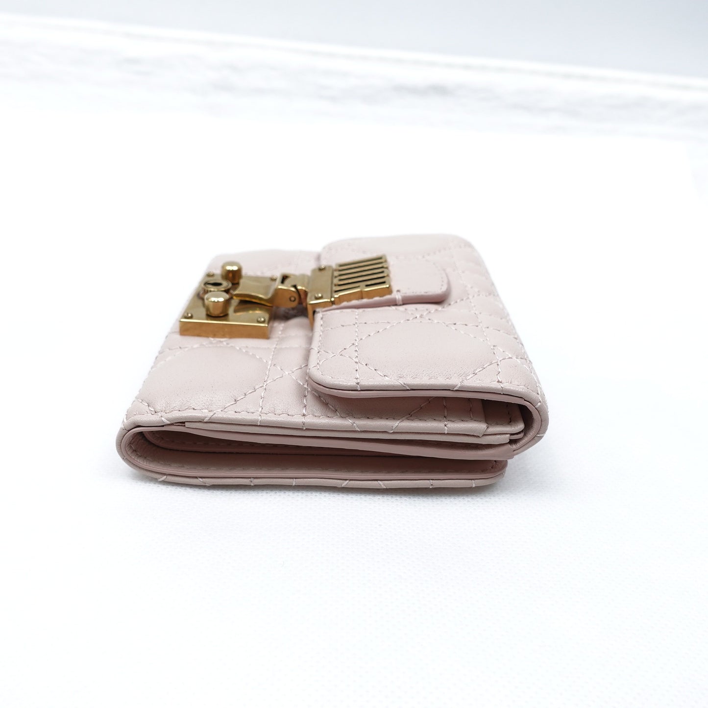 Pre-owned Dior Addict Pink Lambskin Short Wallet