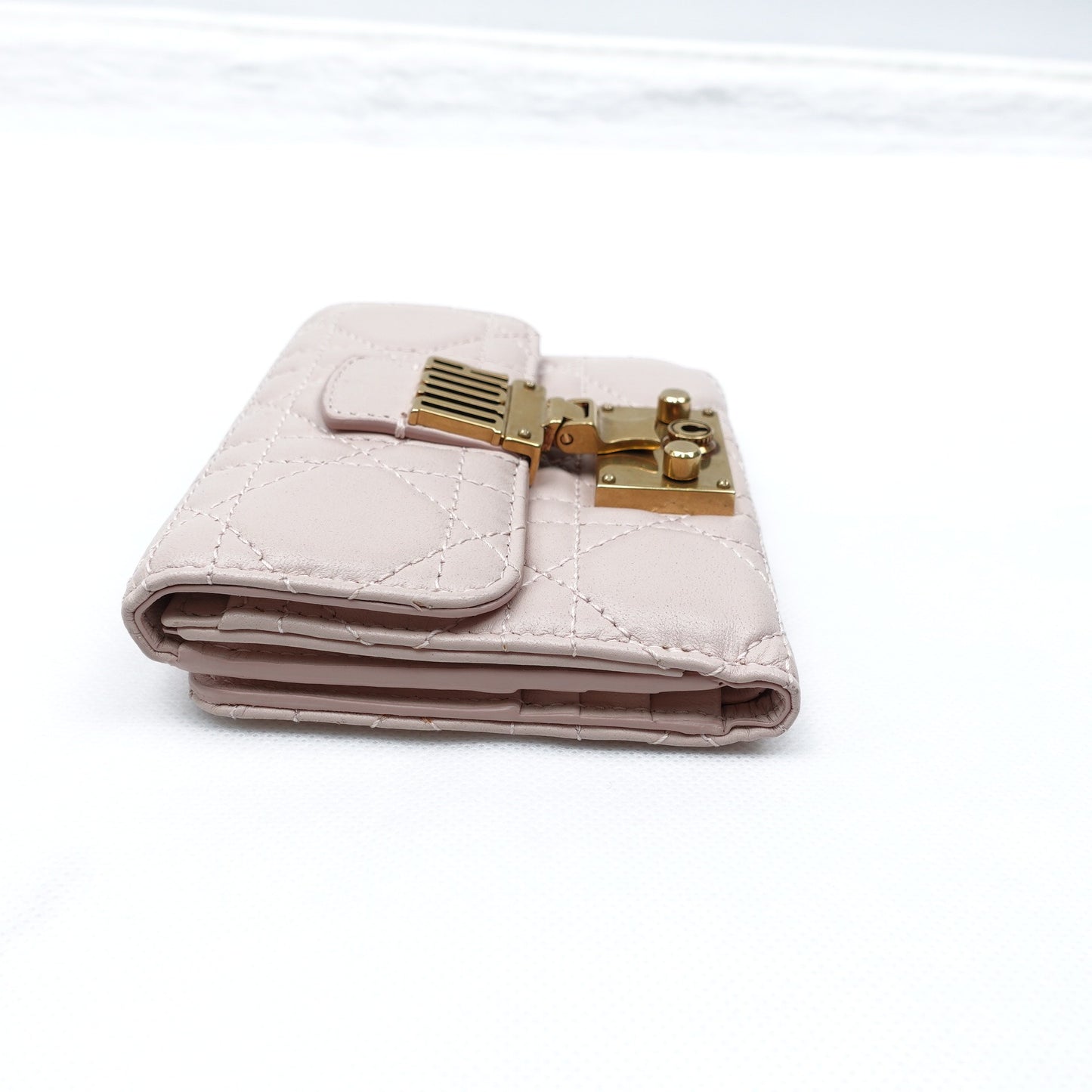 Pre-owned Dior Addict Pink Lambskin Short Wallet