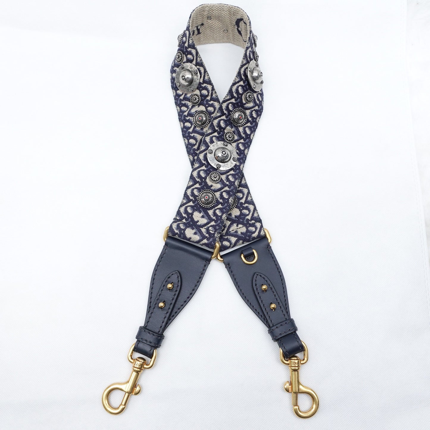 Pre-owned Dior Blue Oblique Embroidery Canvas&Leather  Belt