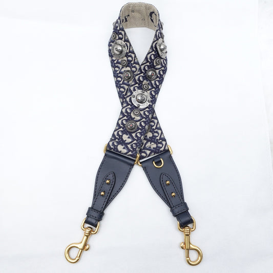 Pre-owned Dior Blue Oblique Embroidery Canvas&Leather  Belt
