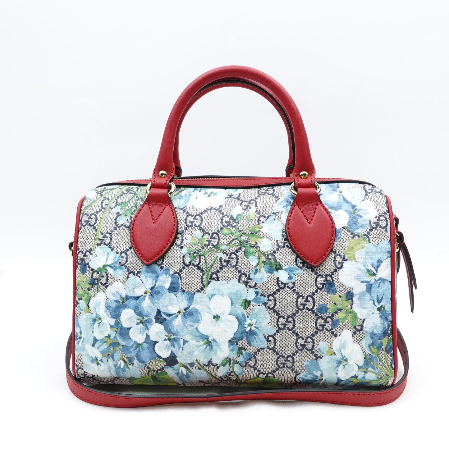 Pre-owned Gucci Boston Flower Blue Coated Canvas Shoulder Bag
