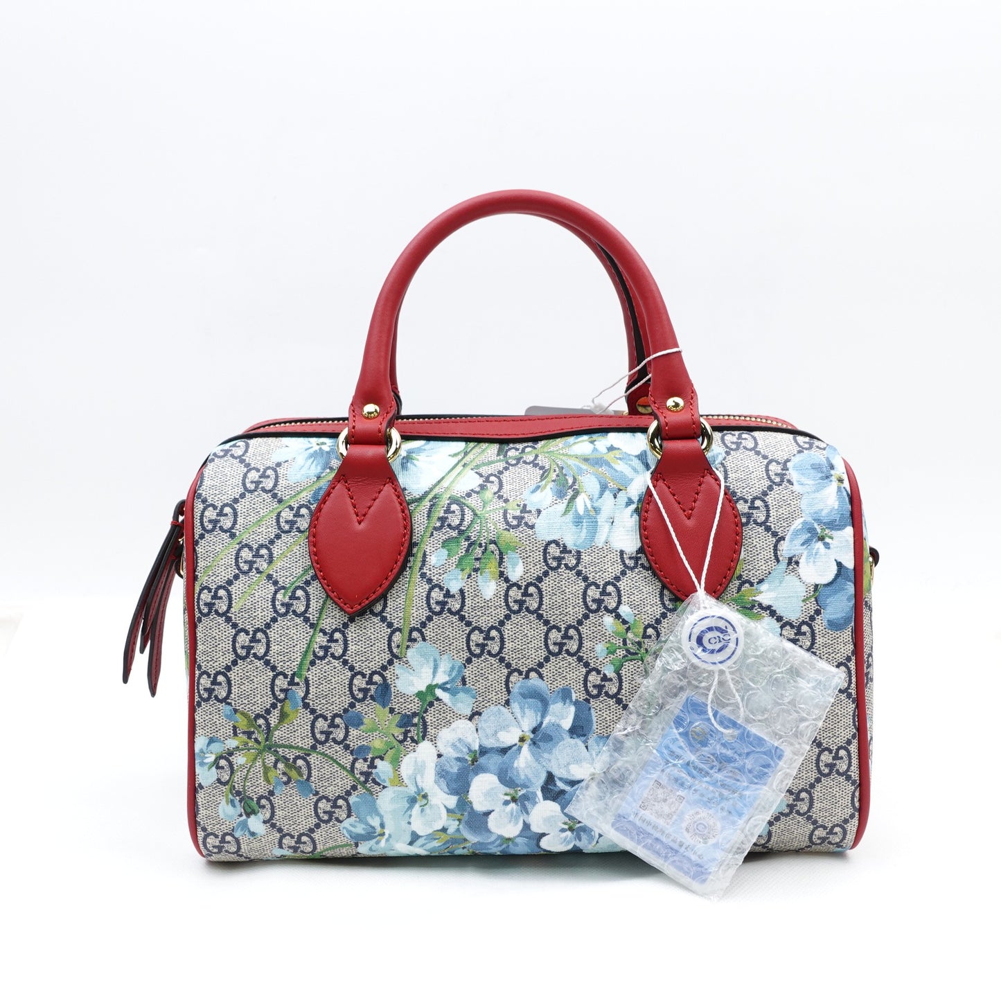 Pre-owned Gucci Boston Flower Blue Coated Canvas Shoulder Bag