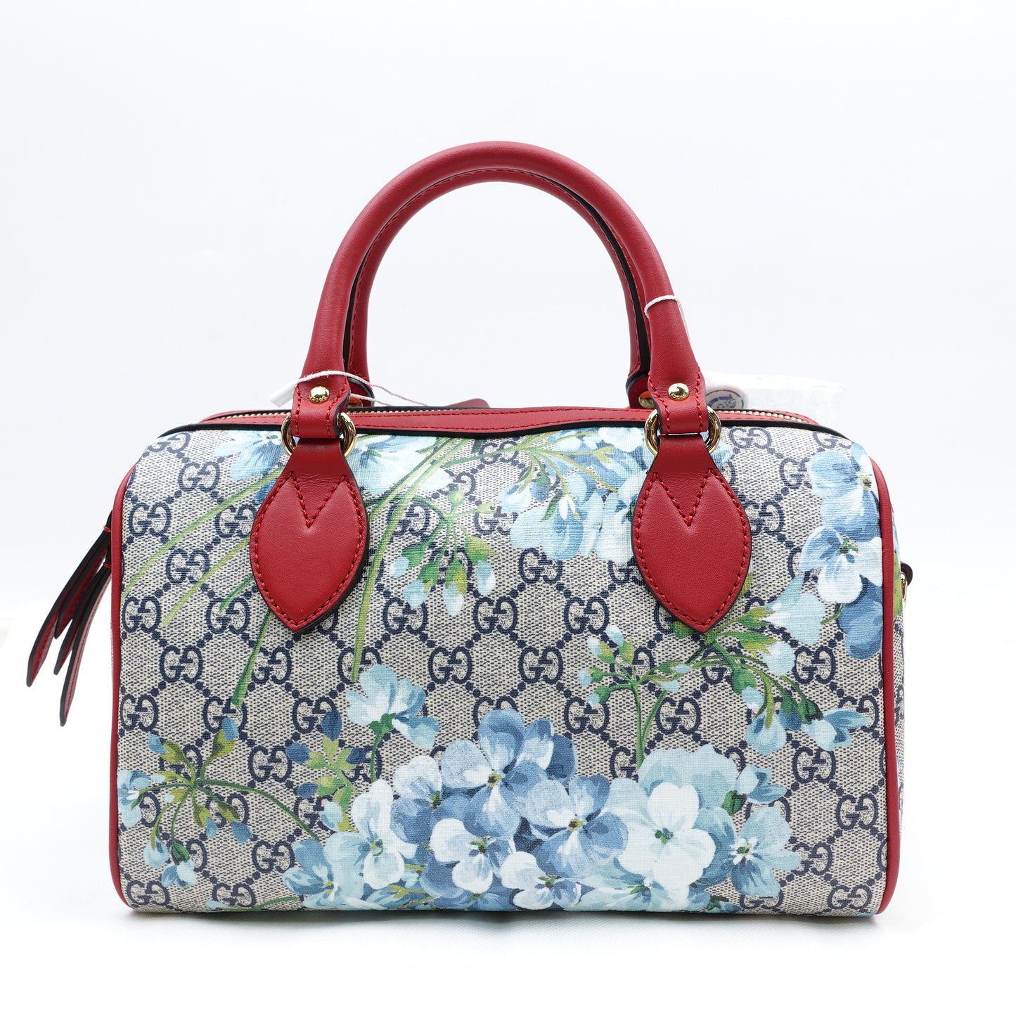 Pre-owned Gucci Boston Flower Blue Coated Canvas Shoulder Bag