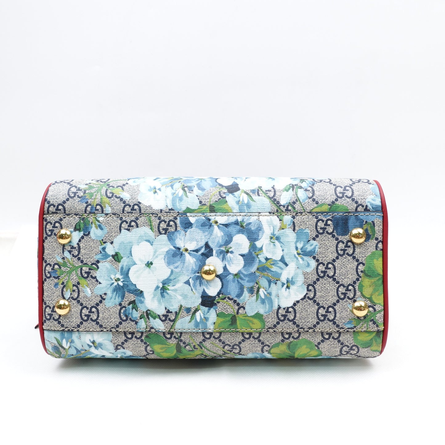 Pre-owned Gucci Boston Flower Blue Coated Canvas Shoulder Bag