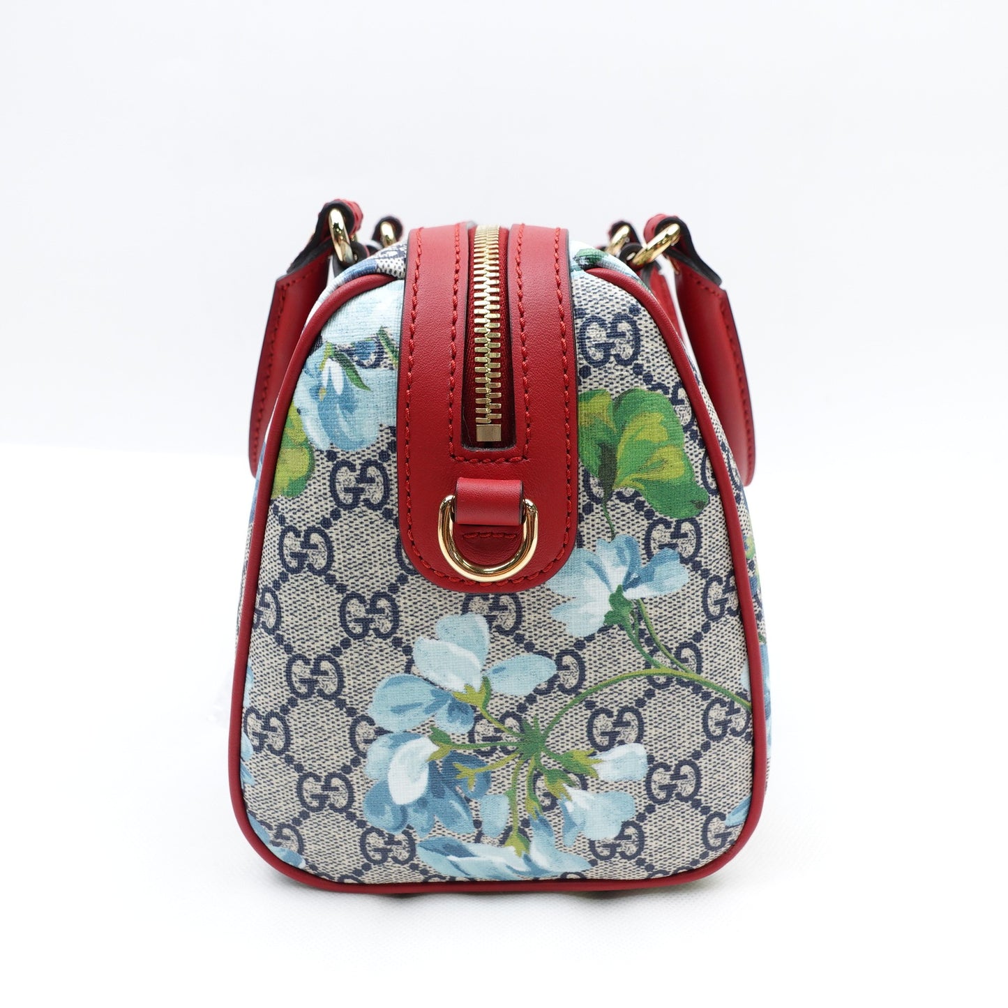 Pre-owned Gucci Boston Flower Blue Coated Canvas Shoulder Bag