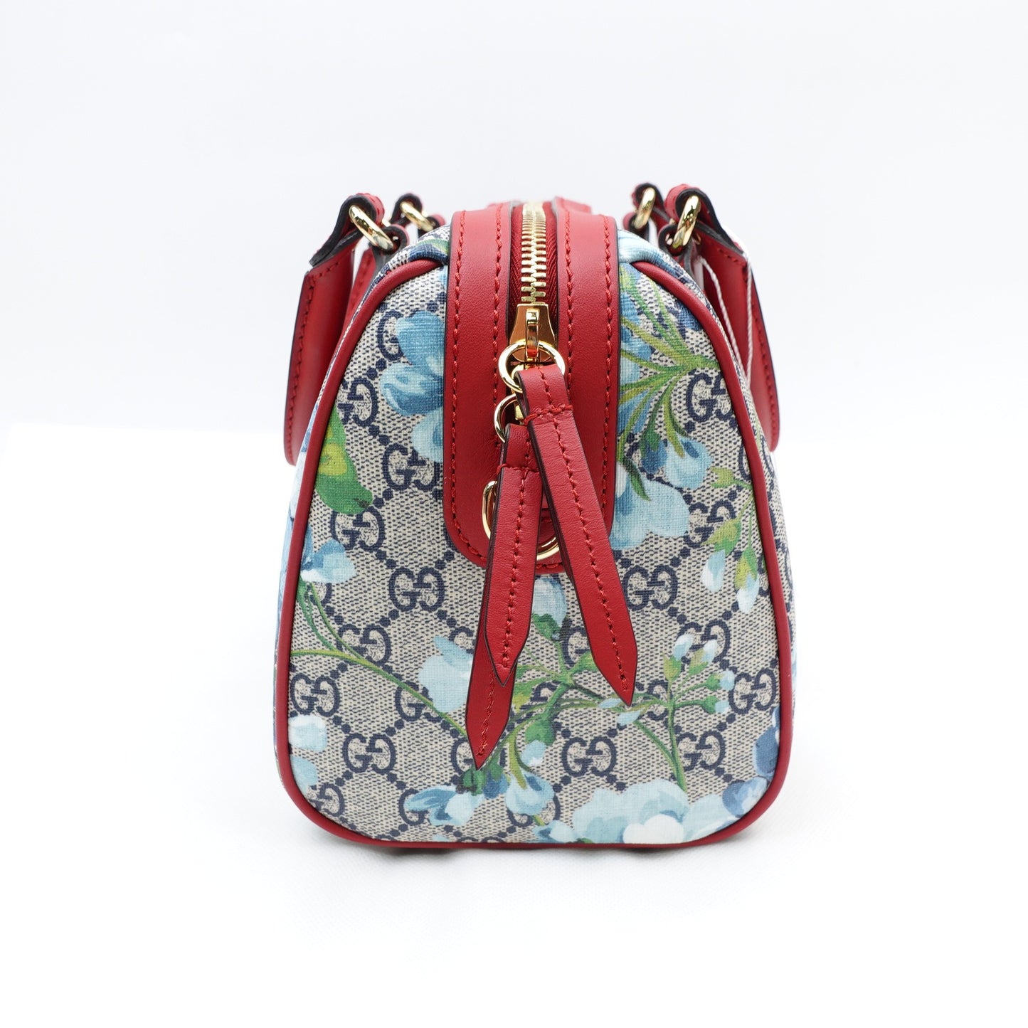 Pre-owned Gucci Boston Flower Blue Coated Canvas Shoulder Bag