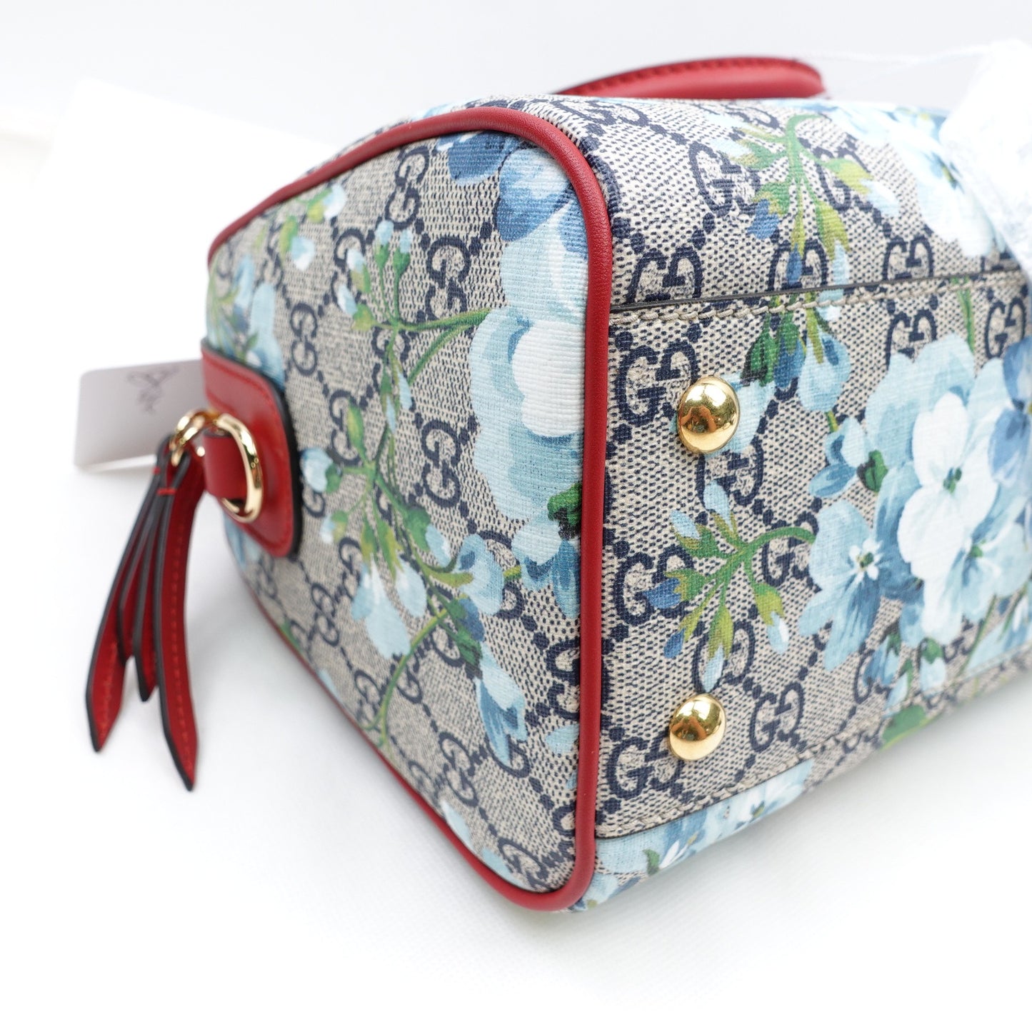 Pre-owned Gucci Boston Flower Blue Coated Canvas Shoulder Bag
