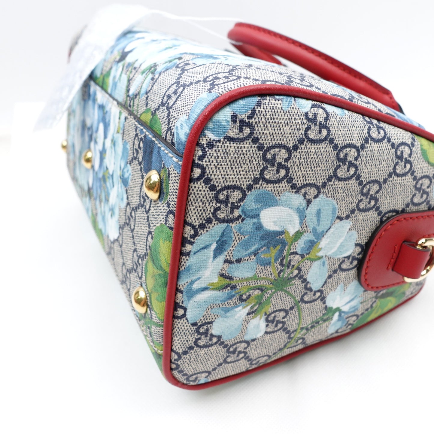 Pre-owned Gucci Boston Flower Blue Coated Canvas Shoulder Bag