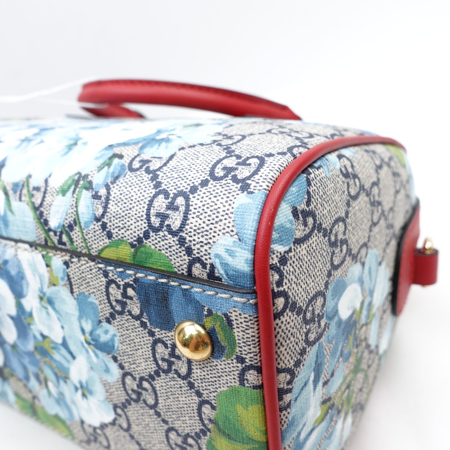 Pre-owned Gucci Boston Flower Blue Coated Canvas Shoulder Bag