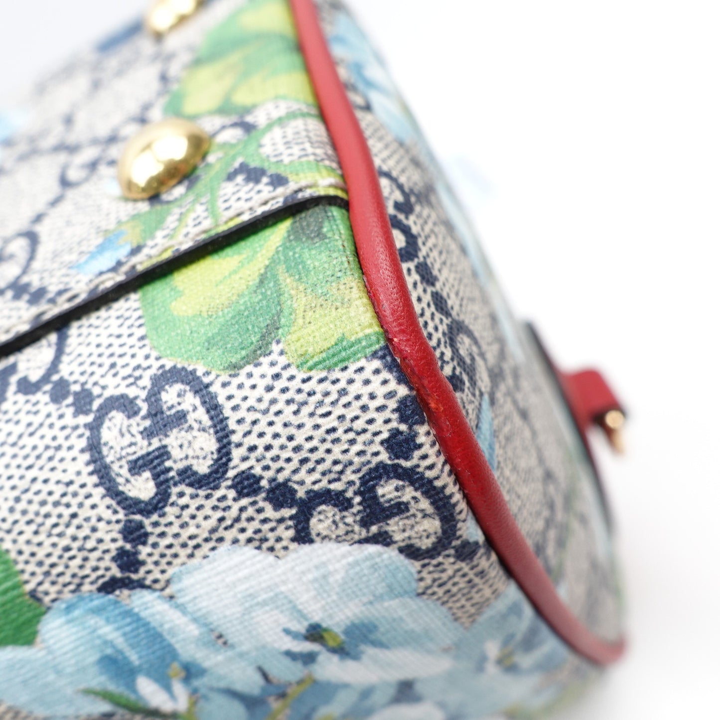Pre-owned Gucci Boston Flower Blue Coated Canvas Shoulder Bag