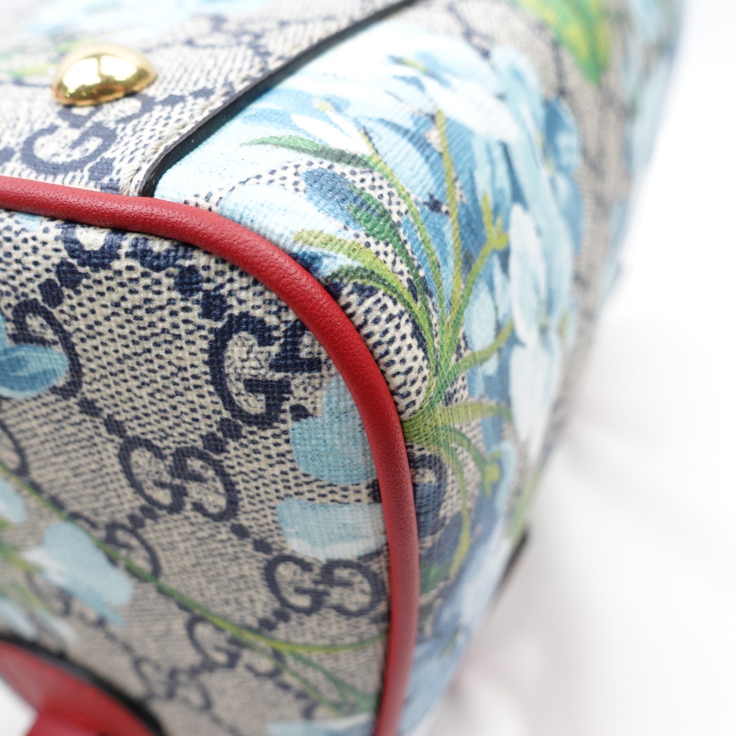 Pre-owned Gucci Boston Flower Blue Coated Canvas Shoulder Bag