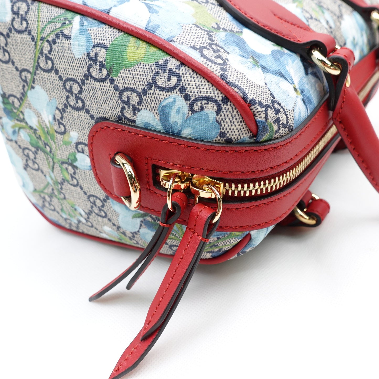 Pre-owned Gucci Boston Flower Blue Coated Canvas Shoulder Bag