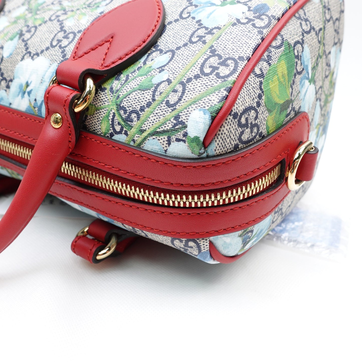 Pre-owned Gucci Boston Flower Blue Coated Canvas Shoulder Bag
