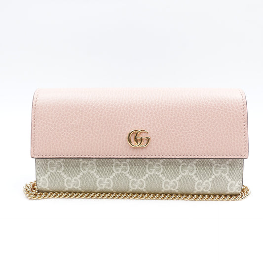 Pre-owned Gucci GG Marmont Pink Calfskin&Coated Canvas Shoulde Bag
