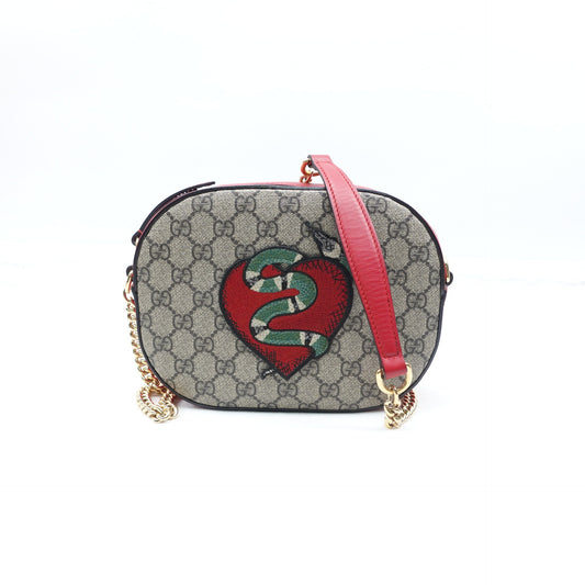 Pre-owned Gucci Monogram&Red Coated Canvas Camera Bag
