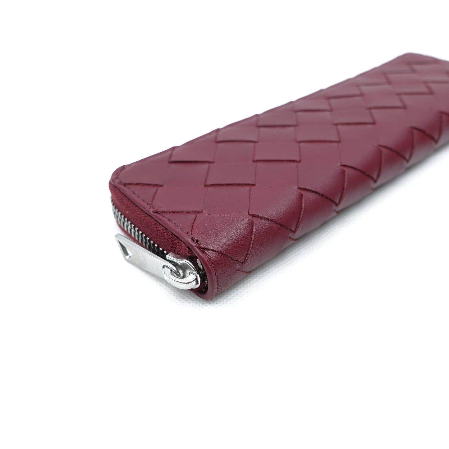 Pre-owned Bottega Veneta intrecciato Burgundy Calfskin Pen Bag