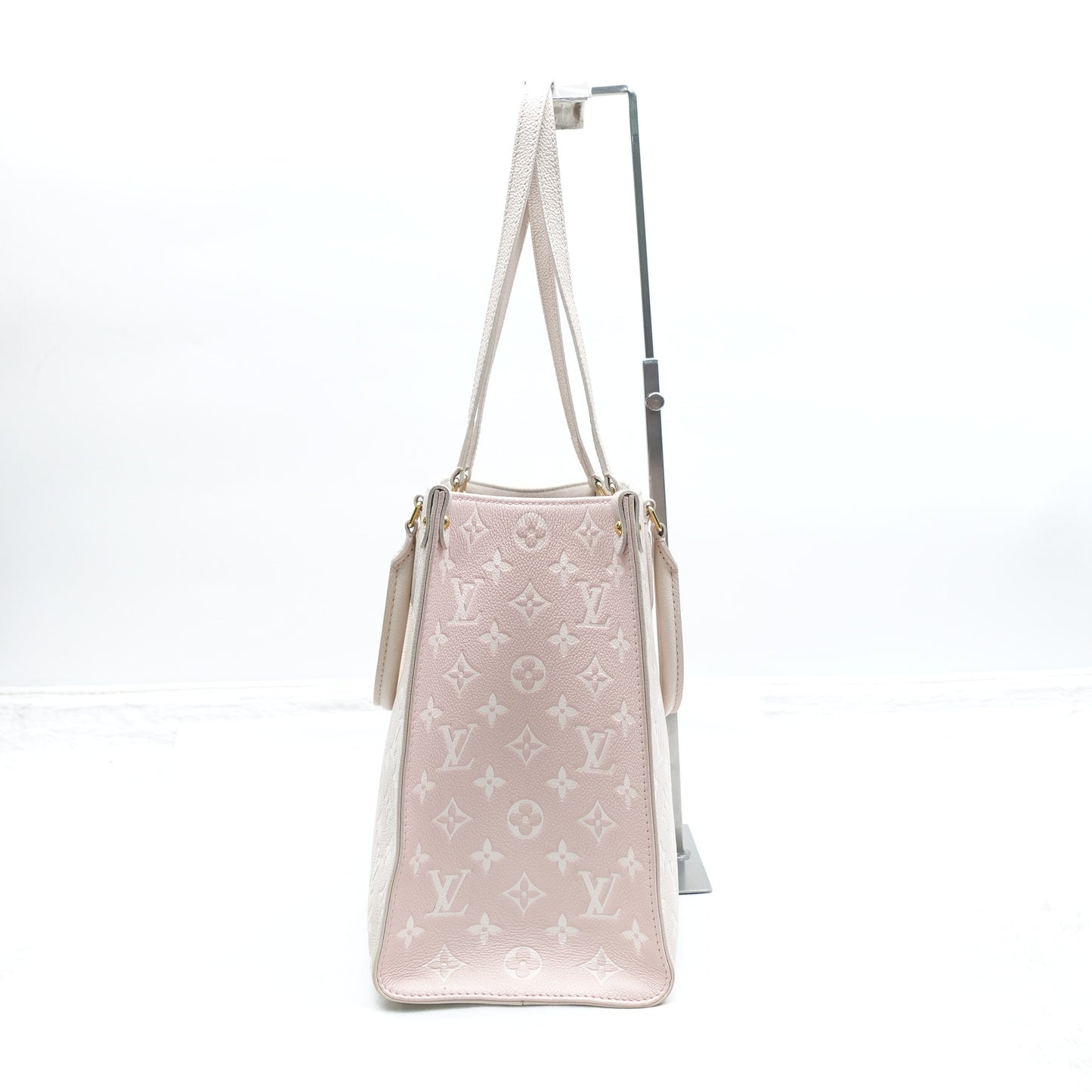 Pre-Owned Louis Vuitton On The Go MM Beige&Yellow&Pink Calfskin Shoulder Bag