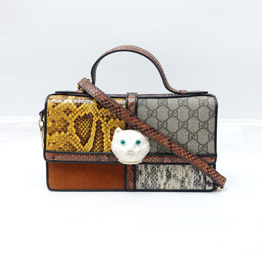 Pre-owned GUCCI Patchwork Brown Coated Canvas Shoulder Bag