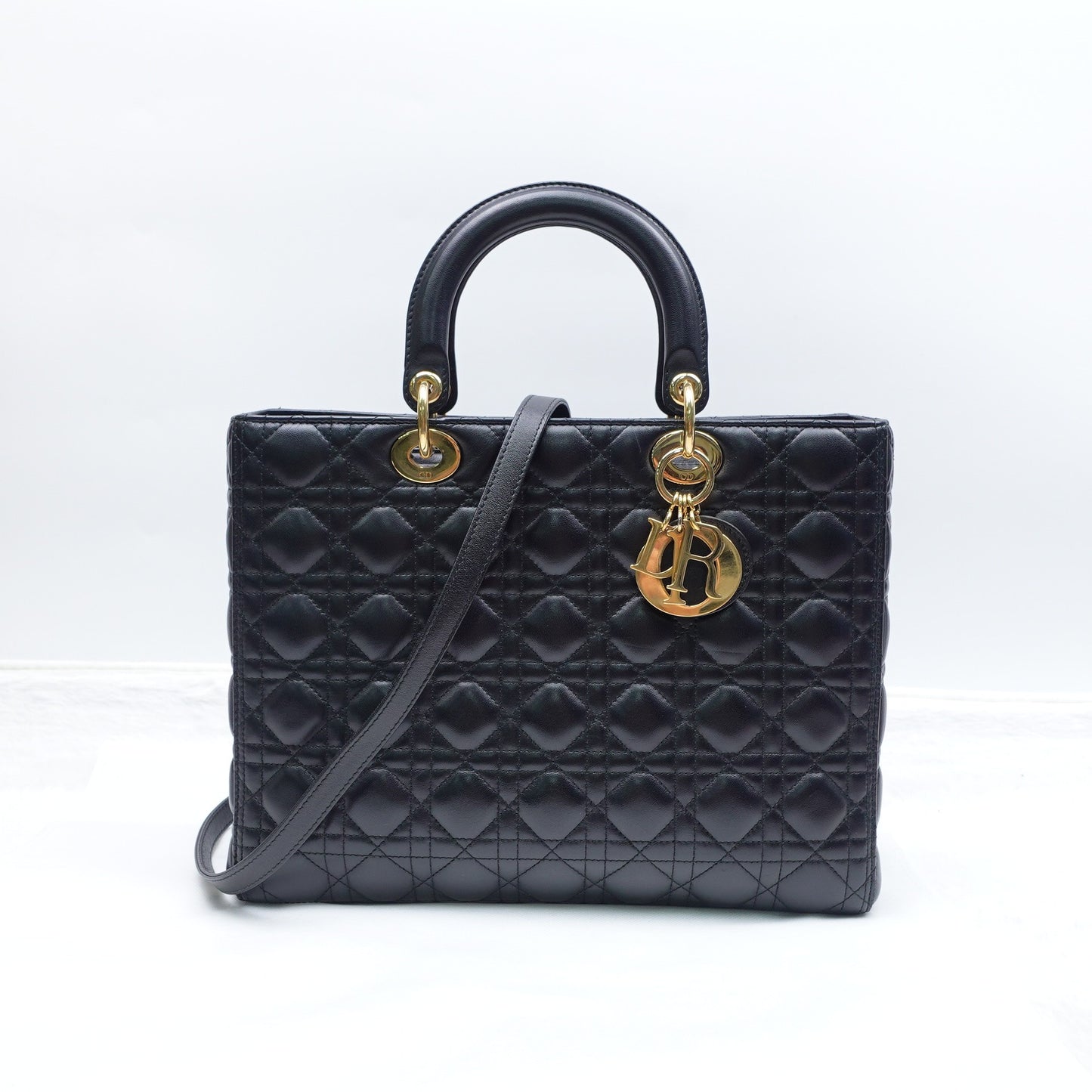 Pre-owned Dior Lady Dior Large Black Lambskin Shoulder Bag
