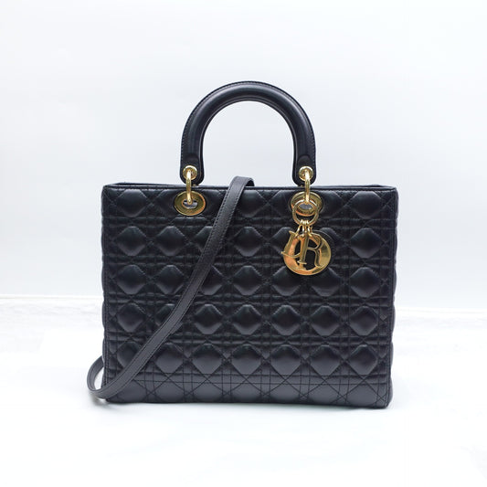 Pre-owned Dior Lady Dior Large Black Lambskin Shoulder Bag
