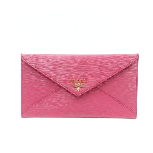 Pre-owned Prada Vitello Move Rose Pink Calfskin Long Envelop Wallet