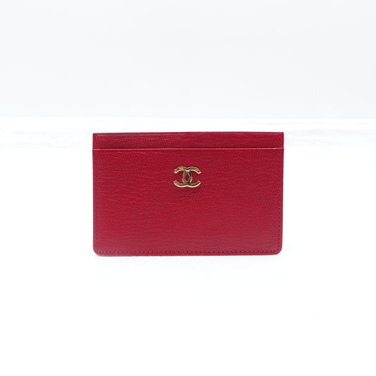 Pre-Owned Chanel Red Calfskin Card Holder