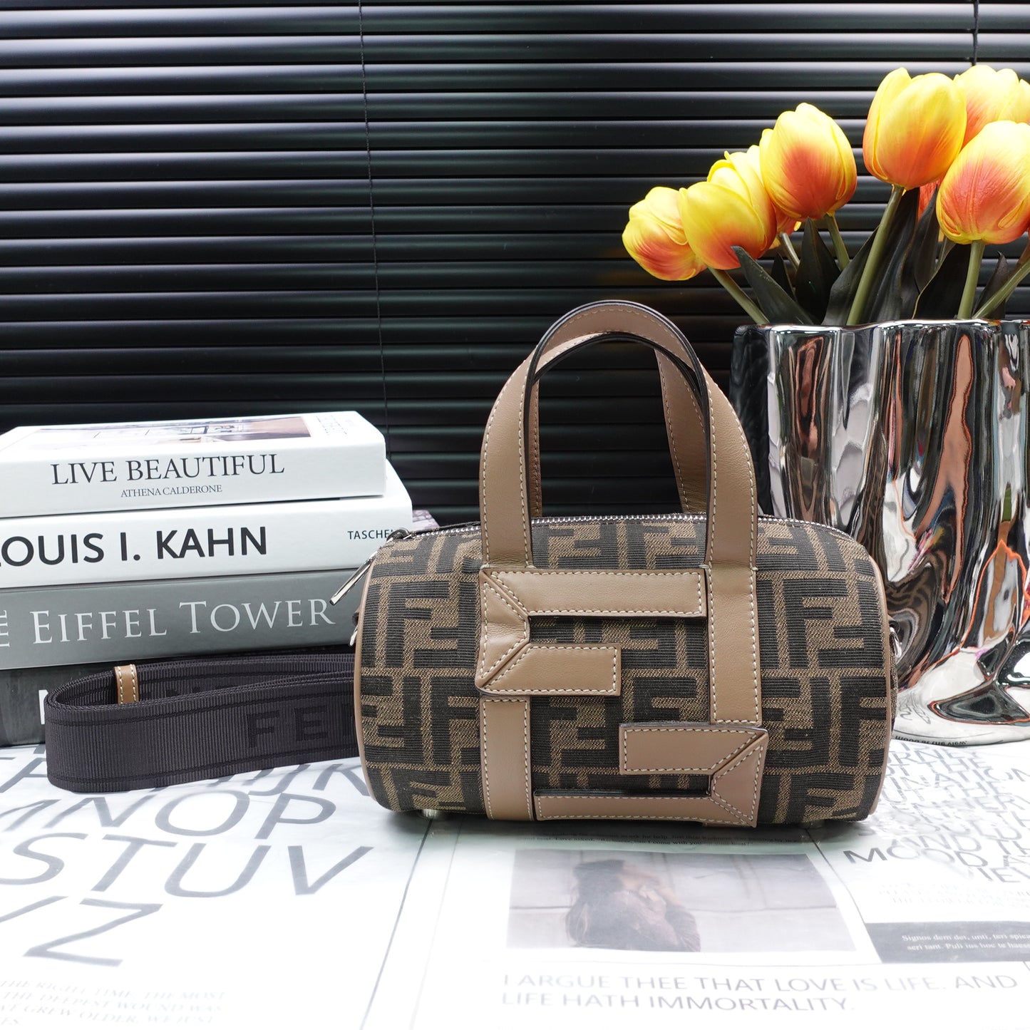 Pre-Owned Fendi Zucca Small Boston Bag