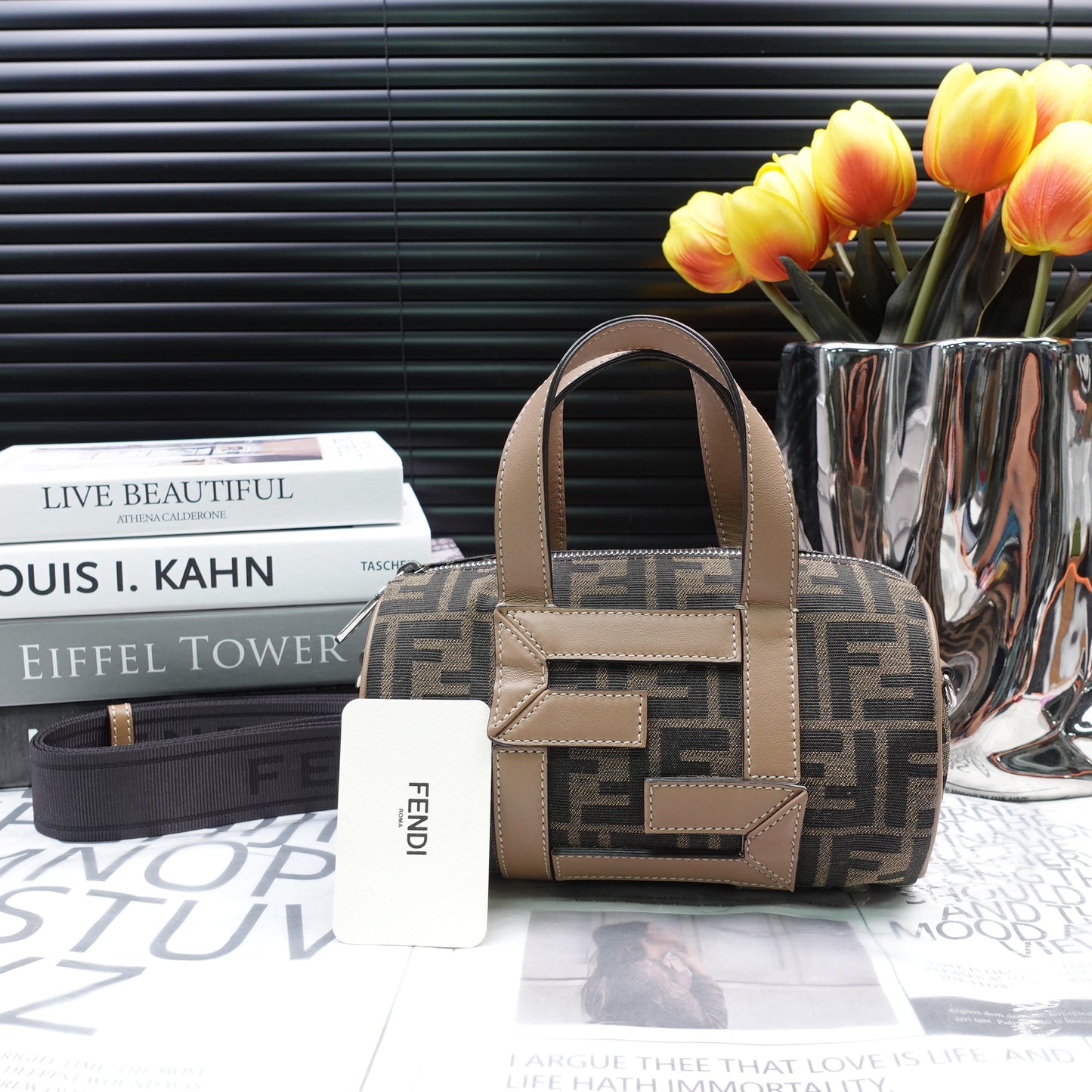 Pre-Owned Fendi Zucca Small Boston Bag