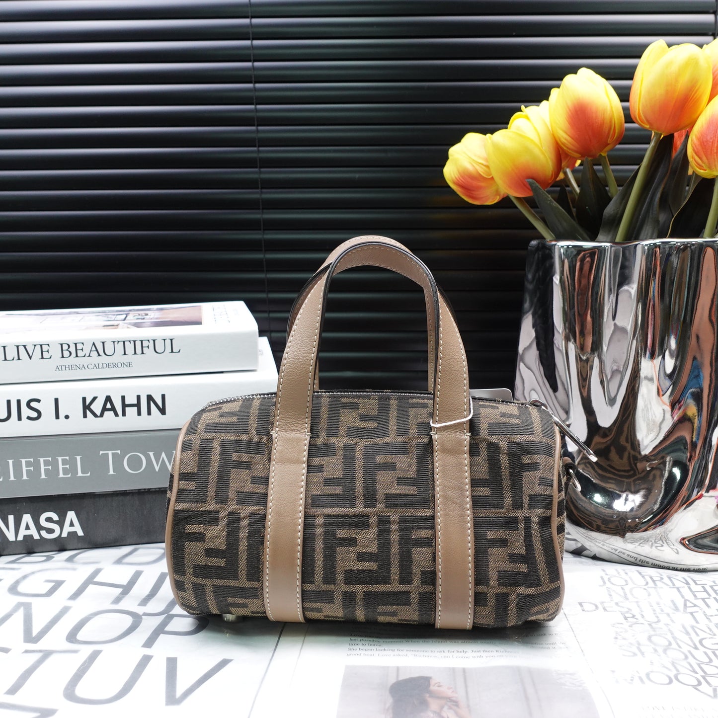 Pre-Owned Fendi Zucca Small Boston Bag