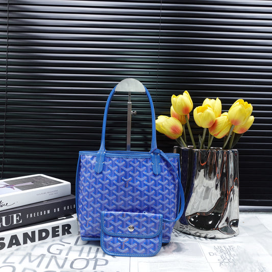Pre-Owned Goyard Anjou Blue Coated Canvas Hand Bag