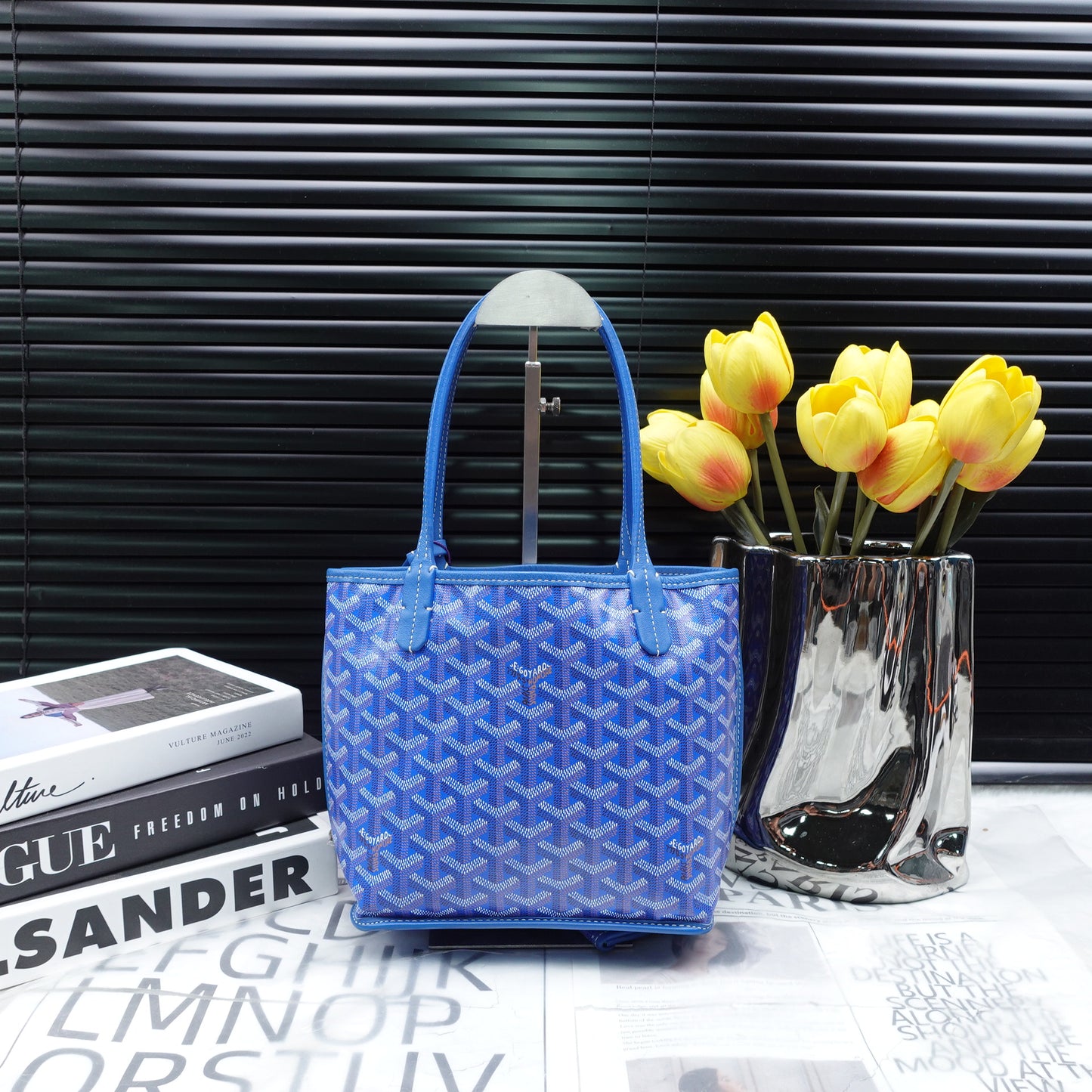 Pre-Owned Goyard Anjou Blue Coated Canvas Hand Bag