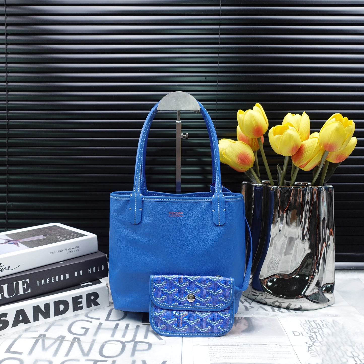 Pre-Owned Goyard Anjou Blue Coated Canvas Hand Bag