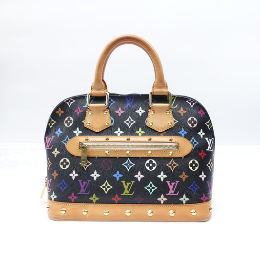 Pre-owned Louis Vuitton Alma PM Black Multicolor Coated Canvas Tote