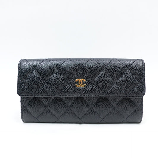 Pre-owned Chanel Black Calfskin Long Wallet