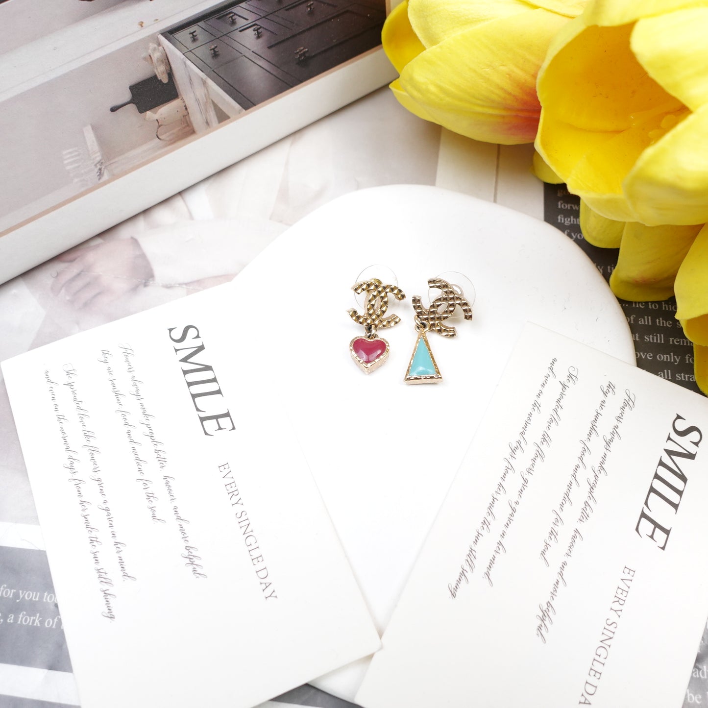 Pre-Owned Chanel Gold Heart Logo Earrings